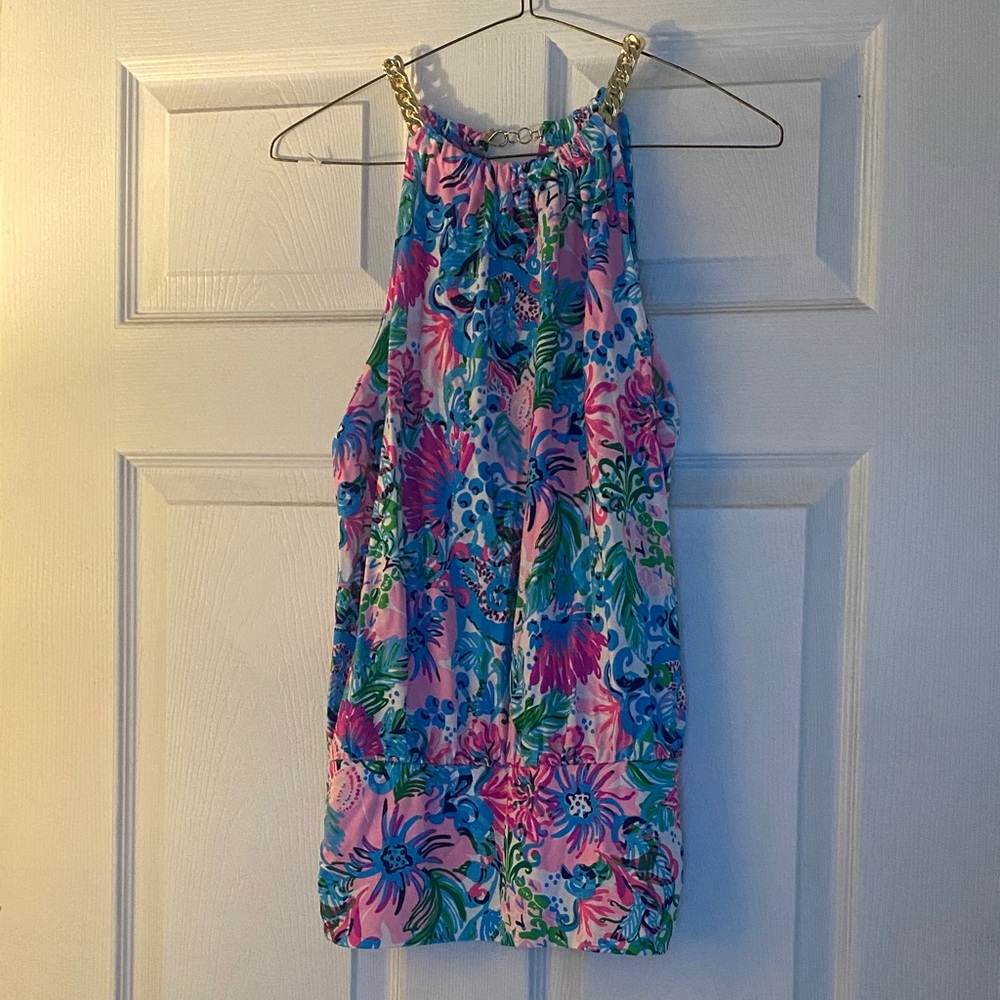 Lilly Pulitzer Multicolor Floral Top with Gold Chain